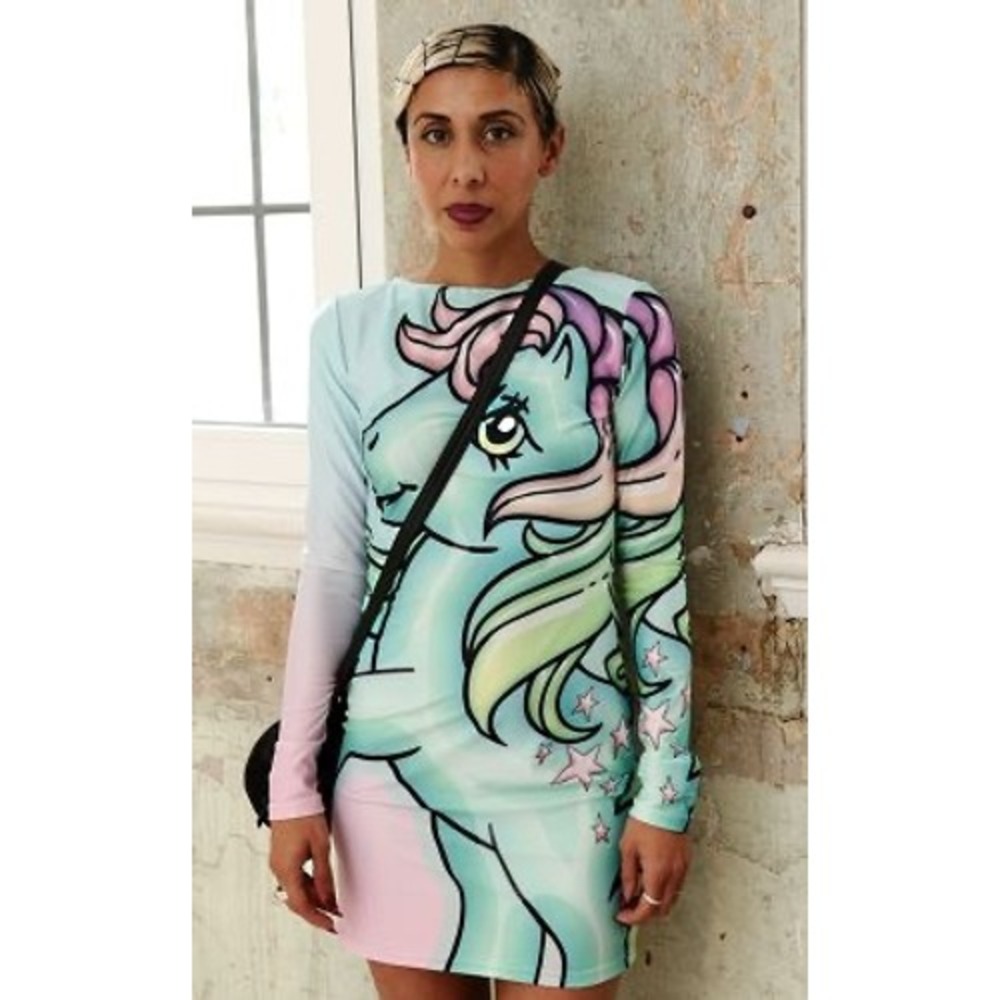 Alice Vandy My Little Pony Sweatshirt Womens Large Teal Pink Excellent Cropped